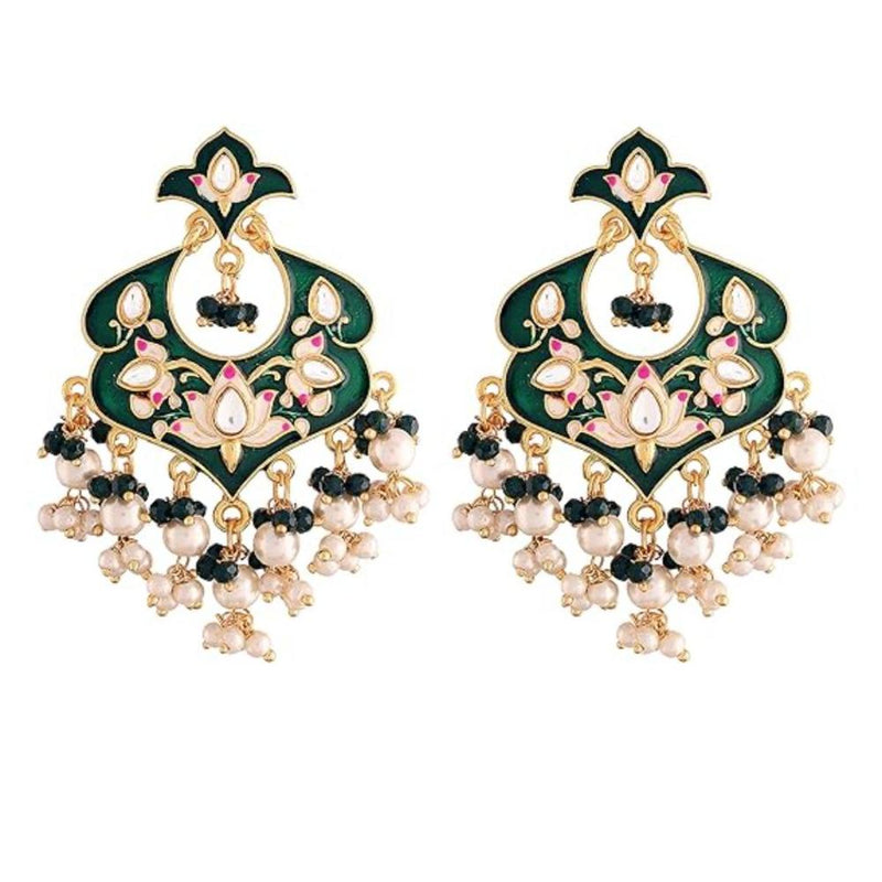 Etnico Gold Plated Meenakari Kundan & Pearl Drop Chandbali Earrings For Women (E2920G)