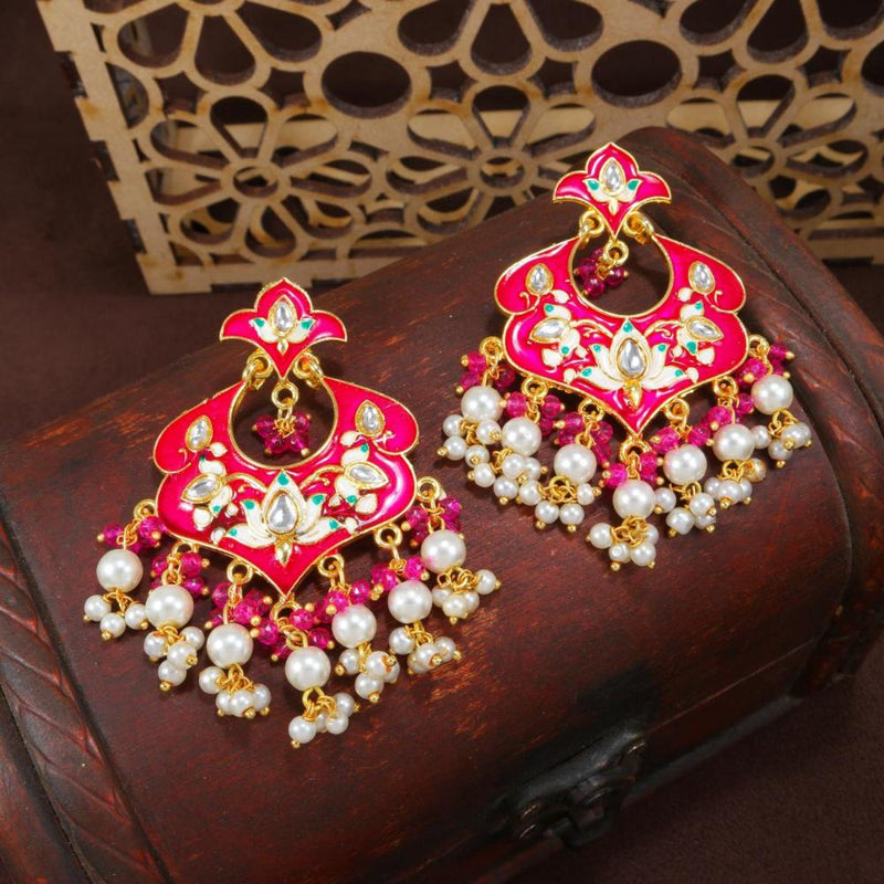 Etnico Gold Plated Meenakari Kundan & Pearl Drop Chandbali Earrings For Women (E2920Pi)