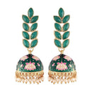 Etnico Gold Plated Meenakari Leaf Shaped Pearl Drop Jhumka Earrings For Women (E2922G)