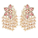 Etnico Gold Plated Meenakari Kundan & Pearl Drop Earrings For Women (E2923Gr)