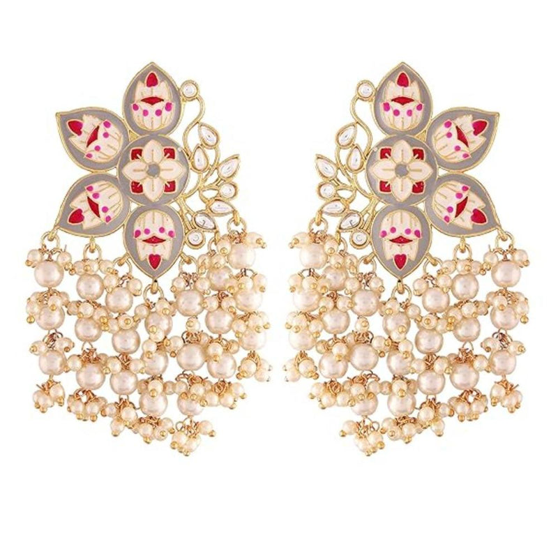 Etnico Gold Plated Meenakari Kundan & Pearl Drop Earrings For Women (E2923Gr)