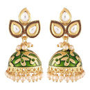 Etnico Gold Plated Meenakari Kundan & Pearl Drop Jhumka Earrings For Women (E2924G)