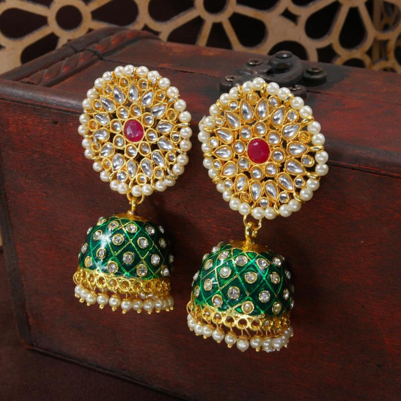 Etnico Gold Plated Meenakari Kundan & Pearl Drop Jhumka Earrings For Women (E2925Cr) (Copy)