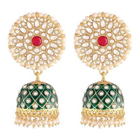 Etnico Gold Plated Meenakari Kundan & Pearl Drop Jhumka Earrings For Women (E2925Cr)