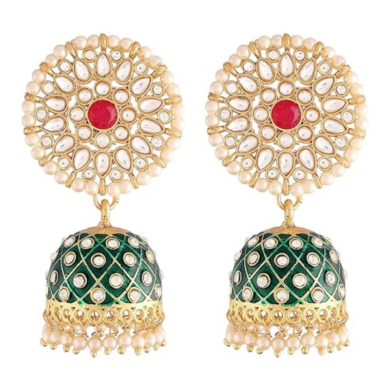 Etnico Gold Plated Meenakari Kundan & Pearl Drop Jhumka Earrings For Women (E2925Cr) (Copy)