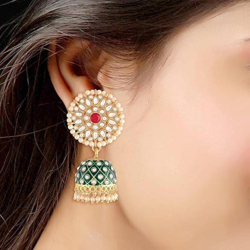 Etnico Gold Plated Meenakari Kundan & Pearl Drop Jhumka Earrings For Women (E2925Cr) (Copy)