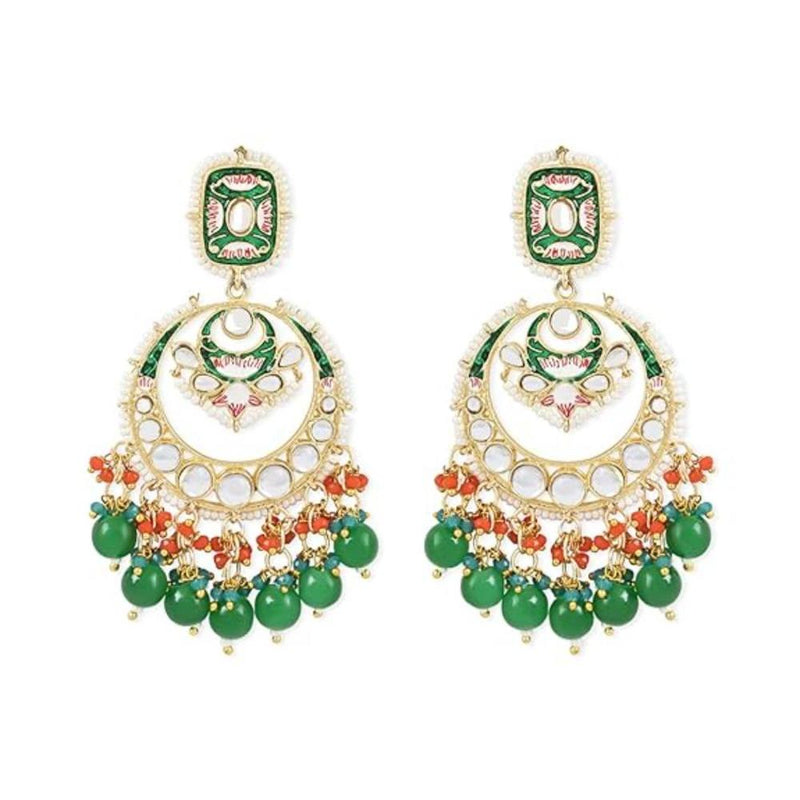 Etnico Gold Plated Traditional Meenakari Kundan & Pearl Dangle Chandbali Earrings For Women (E2926G)