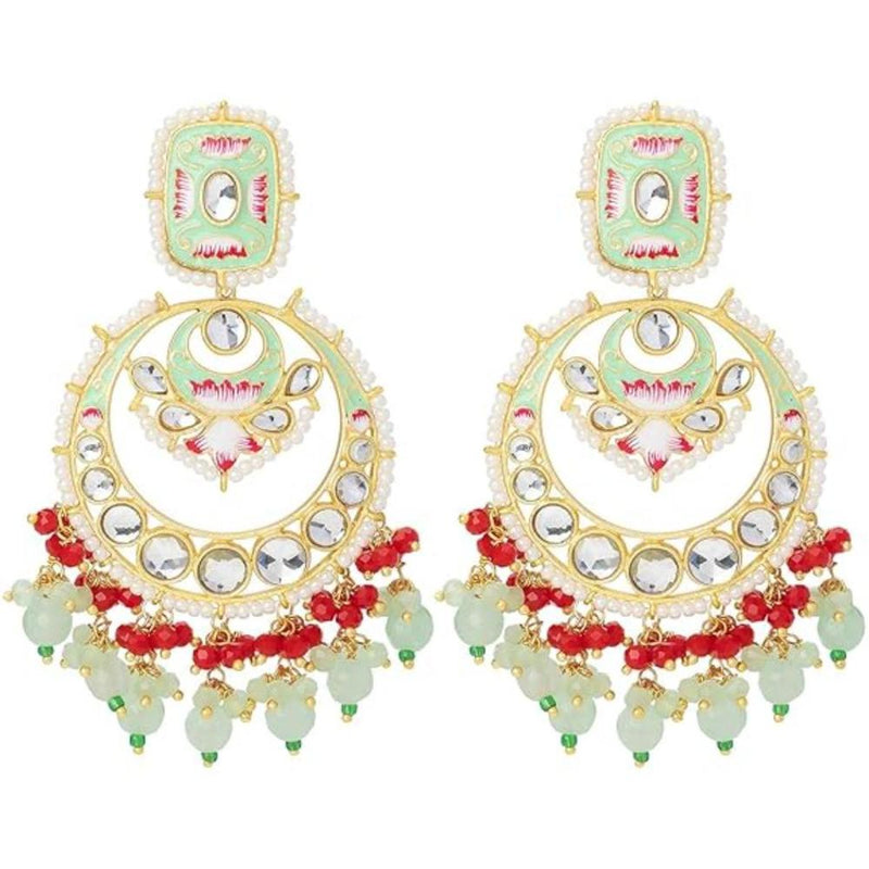 Etnico Gold Plated Traditional Meenakari Kundan & Pearl Dangle Chandbali Earrings For Women (E2926Min)