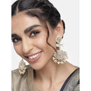 Etnico Gold Plated Kundan & Pearl Chandbali Earrings with Pear Earchain For Women (E2927W))