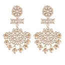 Etnico Gold Plated Kundan & Pearl Chandbali Earrings with Pear Earchain For Women (E2927W))