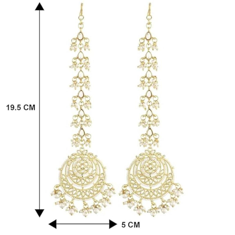 Etnico Gold Plated Kundan & Pearl Chandbali Earrings with Pear Earchain For Women (E2928W)