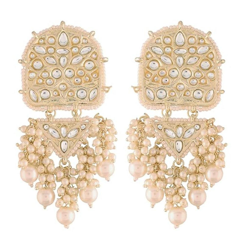 Etnico Gold Plated Kundan & Pearl Drop Dangle Earrings for Women (E2944W)