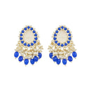 Etnico Gold Plated Traditional Kundan & Pearl Drop Dangle Earrings For Women (E2951Bl)