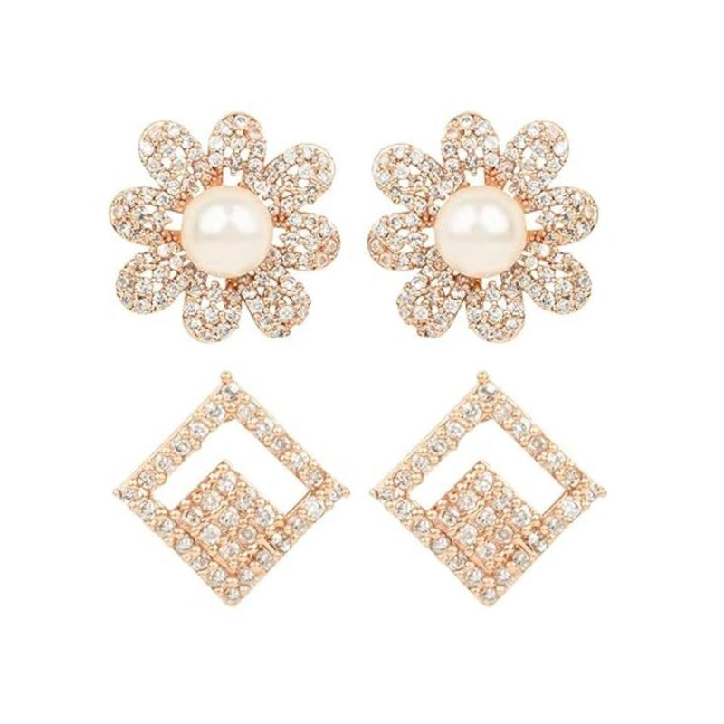 Etnico Rose Gold Plated Cubic Zirconia American Diamoand Combo of 2 Studs Earrings For Women/Girls (E2974-75)