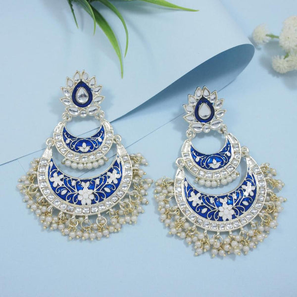 Etnico Gold Plated Traditional Meenakari Kundans & Pearls Earrings For Women (E3003Bl)