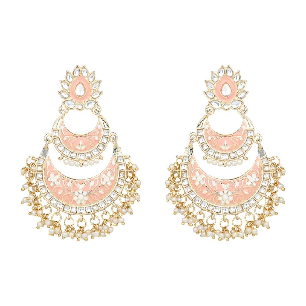 Etnico Gold Plated Traditional Meenakari Kundans & Pearls Earrings For Women (E300Pe)