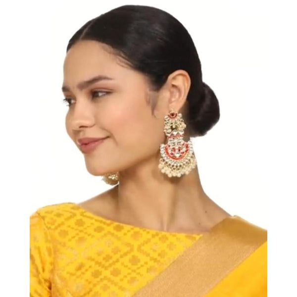 Etnico Gold Plated Traditional Meenakari Kundan & Pearl Chandbali Earrings for Women (E3004M)