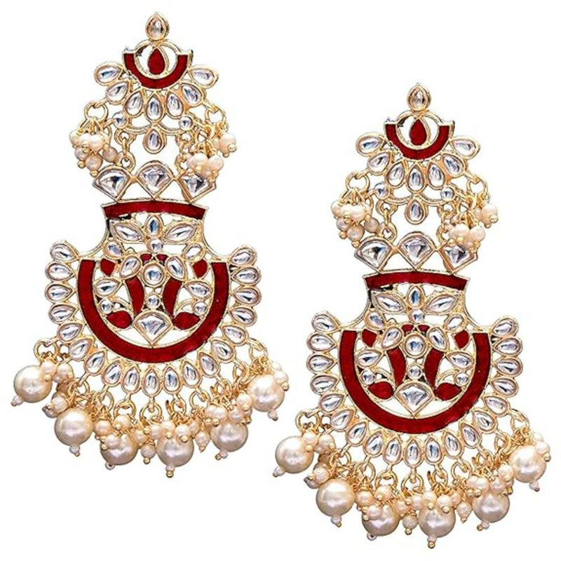 Etnico Gold Plated Traditional Meenakari Kundan & Pearl Chandbali Earrings for Women (E3004M)