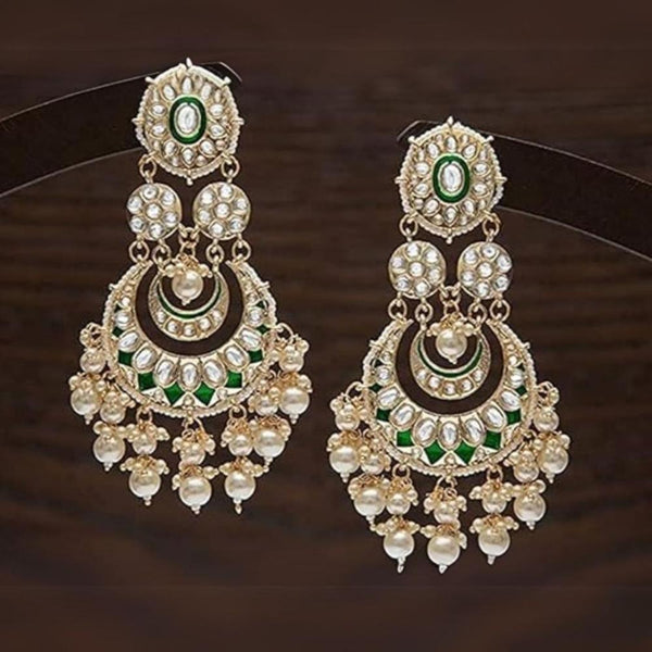 Etnico Gold Plated Traditional Meenakari Kundan & Pearl Chandbali Earrings for Women (E3004G)