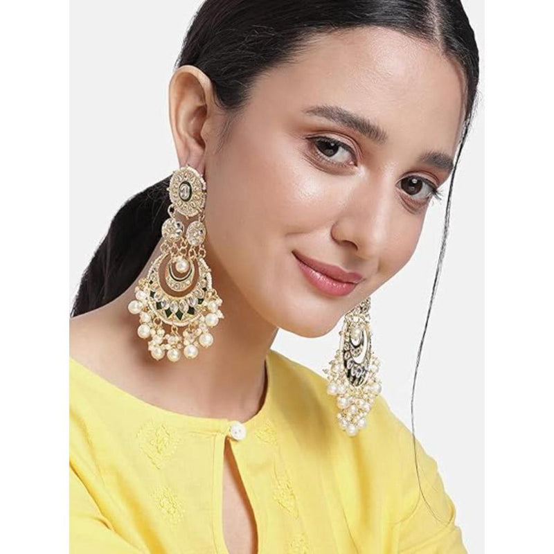 Etnico Gold Plated Traditional Meenakari Kundan & Pearl Chandbali Earrings for Women (E3004G)