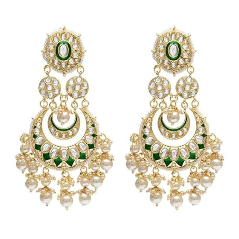 Etnico Gold Plated Traditional Meenakari Kundan & Pearl Chandbali Earrings for Women (E3004G)