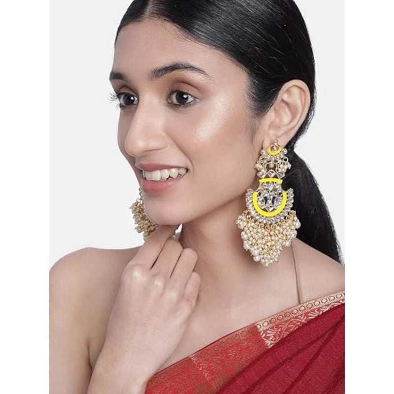 Etnico Gold Plated Traditional Meenakari Kundan & Pearl Dangler Earrings for Women (E3008Y)