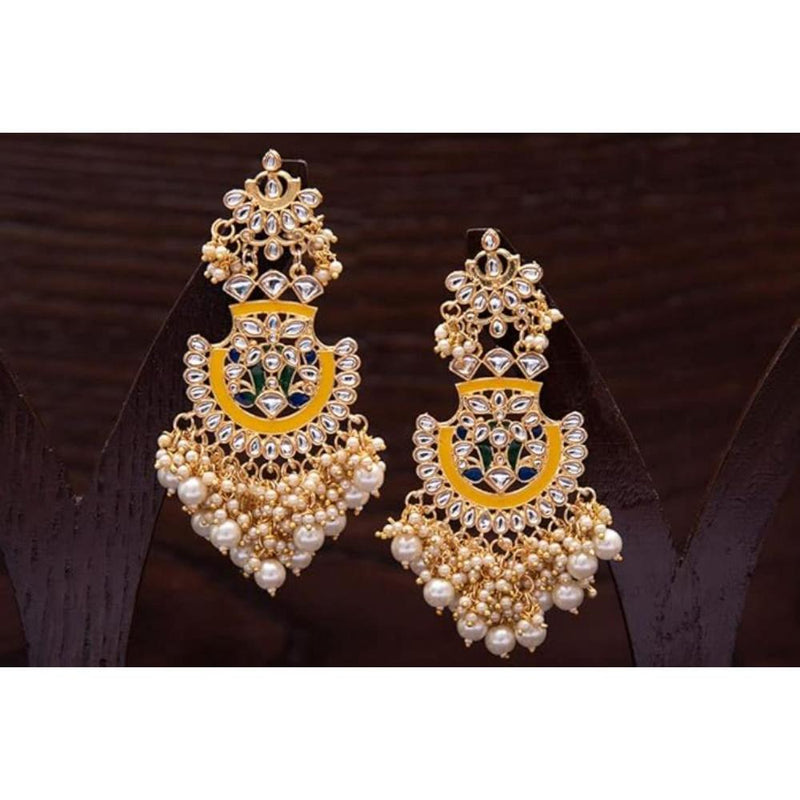 Etnico Gold Plated Traditional Meenakari Kundan & Pearl Dangler Earrings for Women (E3008Y)