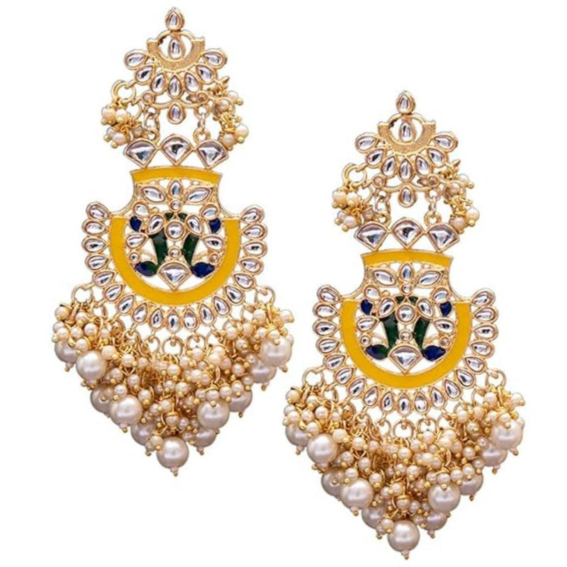 Etnico Gold Plated Traditional Meenakari Kundan & Pearl Dangler Earrings for Women (E3008Y)