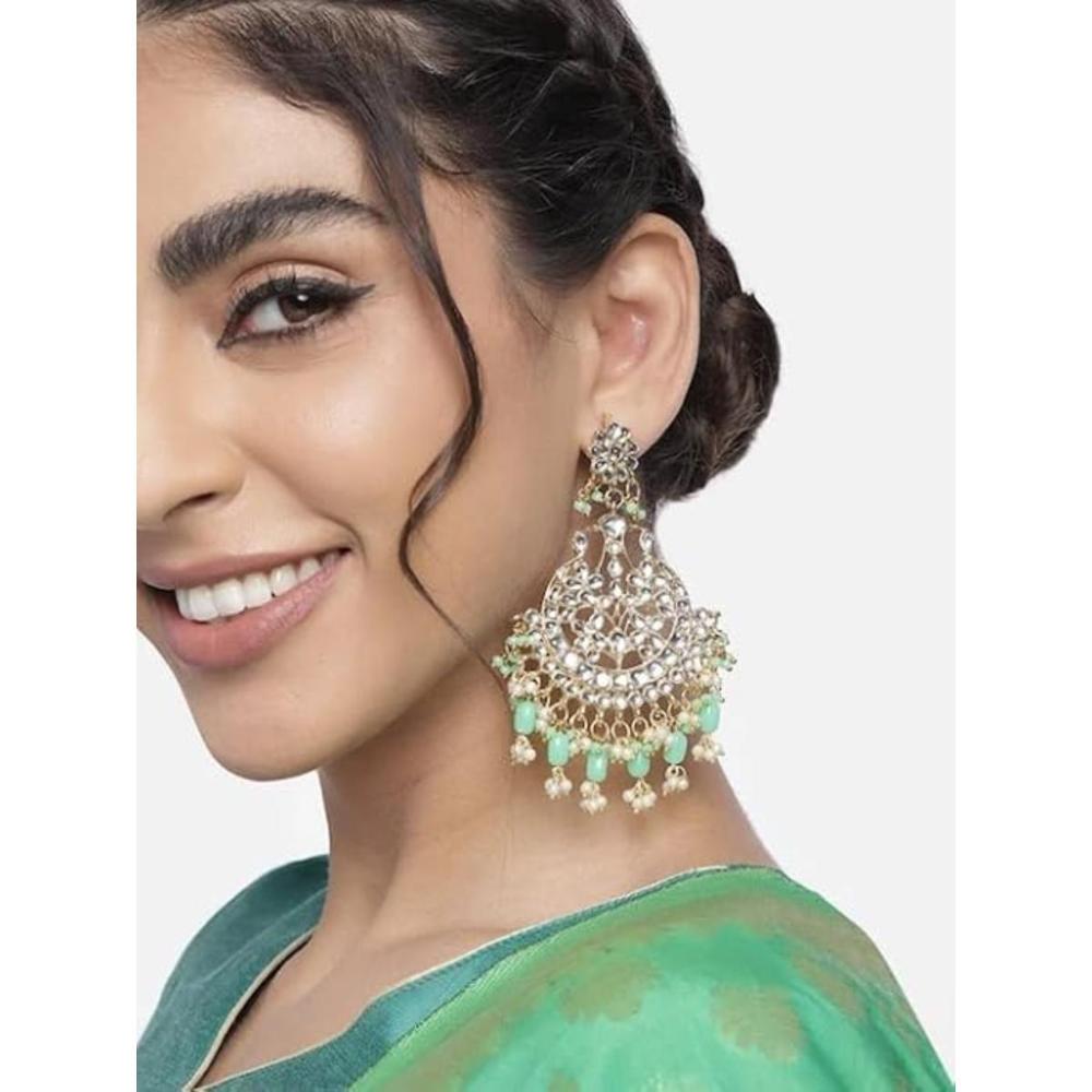Etnico Gold Plated Traditional Handcrafted Pearl Kundan Beaded Earrings for Women/Girls (E3013Min)