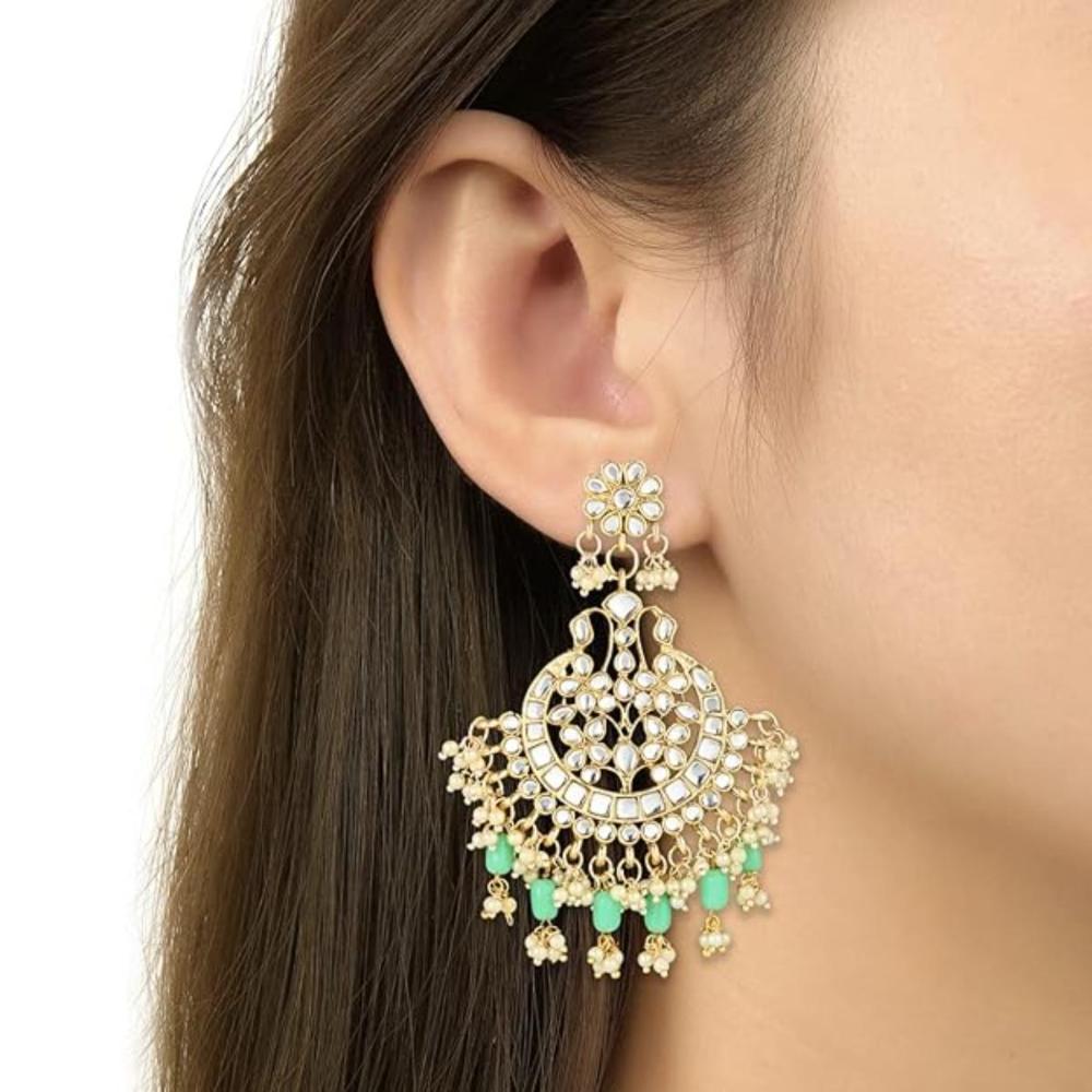 Etnico Gold Plated Traditional Handcrafted Pearl Kundan Beaded Earrings for Women/Girls (E3013Min)