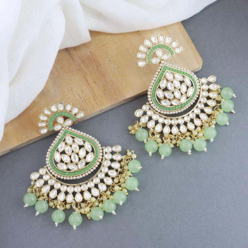Etnico Gold Plated Traditional Handcrafted Kundan Earrings Adorned with Pearls for Women and Girls (E3015Min)