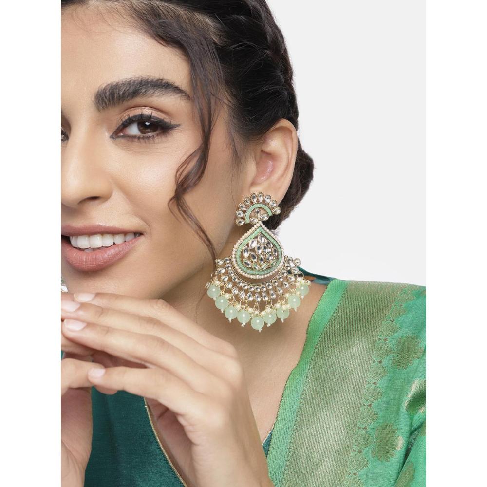 Etnico Gold Plated Traditional Handcrafted Kundan Earrings Adorned with Pearls for Women and Girls (E3015Min)