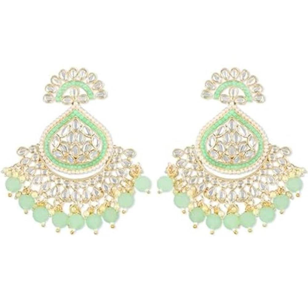 Etnico Gold Plated Traditional Handcrafted Kundan Earrings Adorned with Pearls for Women and Girls (E3015Min)