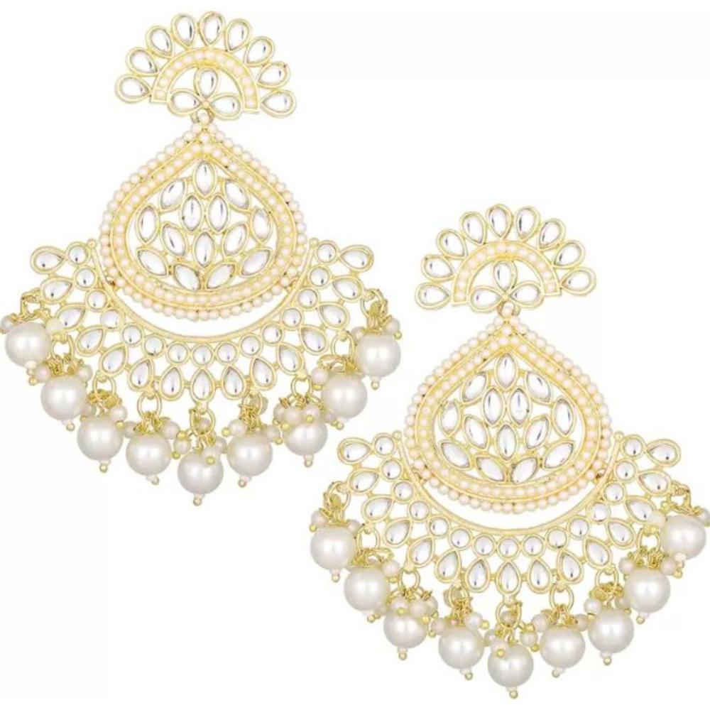 Etnico Gold Plated Traditional Handcrafted Kundan Earrings Adorned with Pearls for Women and Girls (E3015) (White)