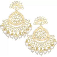 Etnico Gold Plated Traditional Handcrafted Kundan Earrings Adorned with Pearls for Women and Girls (E3015) (White)