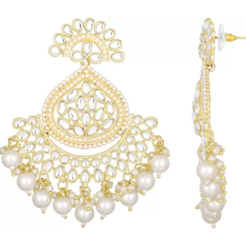 Etnico Gold Plated Traditional Handcrafted Kundan Earrings Adorned with Pearls for Women and Girls (E3015) (White)