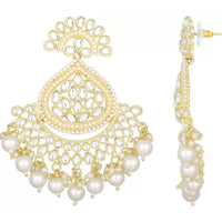 Etnico Gold Plated Traditional Handcrafted Kundan Earrings Adorned with Pearls for Women and Girls (E3015) (White)