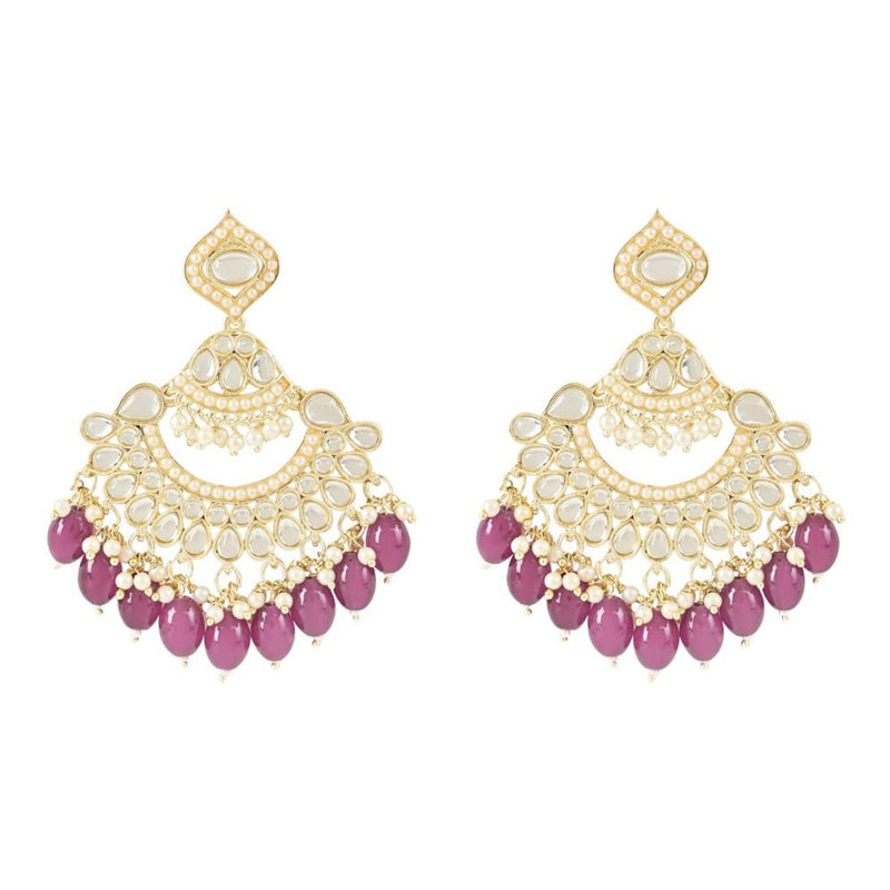 Etnico Gold Plated Traditional Kundan & Pearl Chandbali Earrings For Women (E3025Pu)