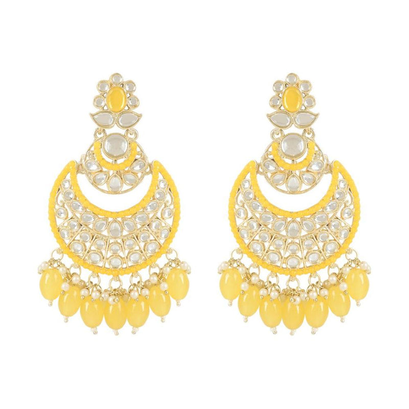 Etnico Gold Plated Traditional Meenakari Kundans & Pearls Chandbali Earrings For Women (E3027Y)