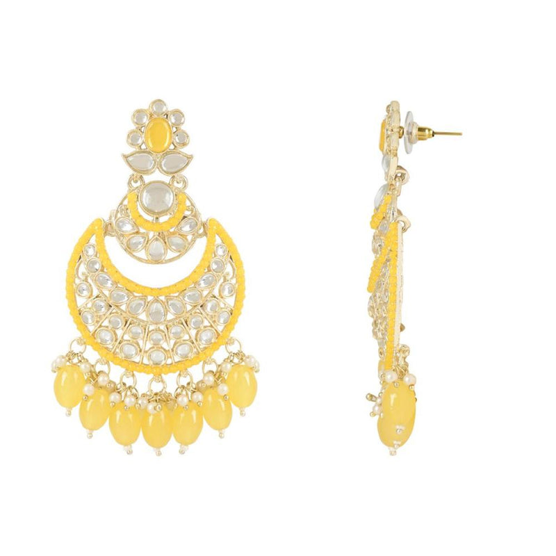 Etnico Gold Plated Traditional Meenakari Kundans & Pearls Chandbali Earrings For Women (E3027Y)