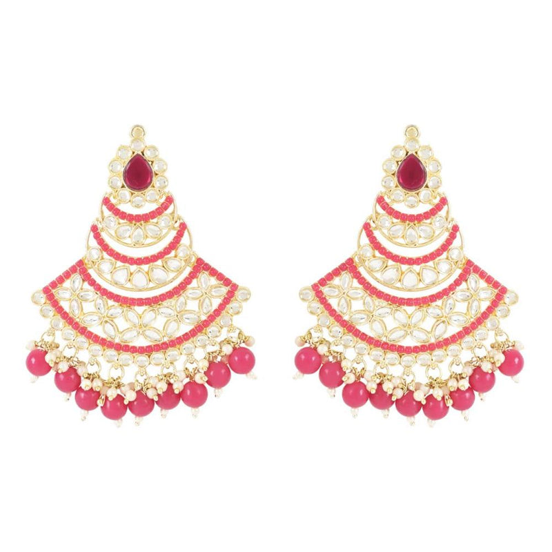 Etnico Gold Plated Traditional Meenakari Kundans & Pearls Chandbali Earrings For Women (E3032Q)