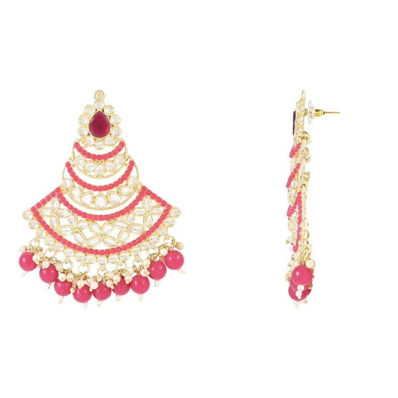 Etnico Gold Plated Traditional Meenakari Kundans & Pearls Chandbali Earrings For Women (E3032Q)