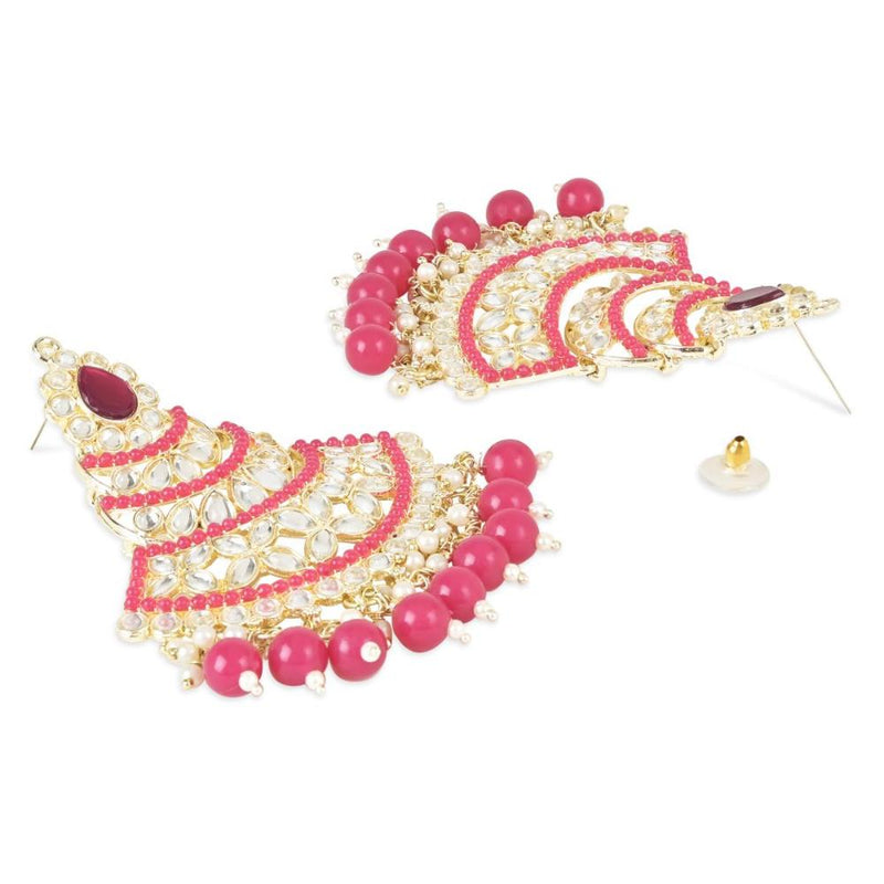 Etnico Gold Plated Traditional Meenakari Kundans & Pearls Chandbali Earrings For Women (E3032Q)