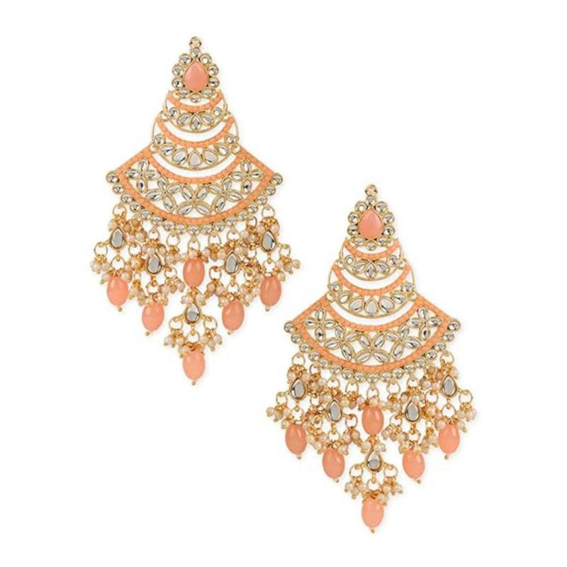 Etnico Gold Plated Traditional Handcrafted Pearl Kundan Beaded Chandbali Earrings for Women/Girls (E3055Pe)