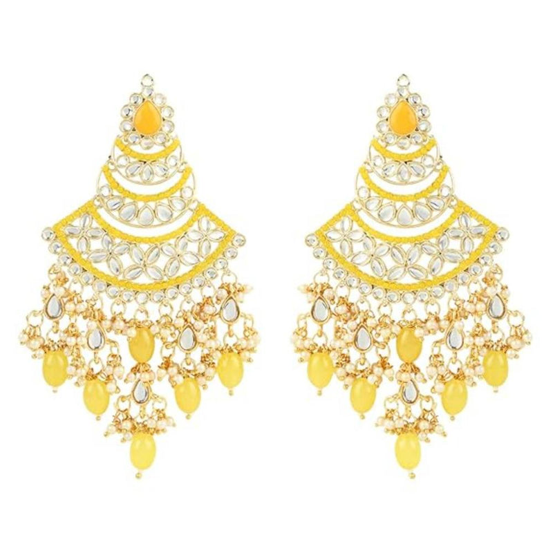 Etnico Gold Plated Traditional Handcrafted Pearl Kundan Beaded Chandbali Earrings for Women/Girls (E3055Y)