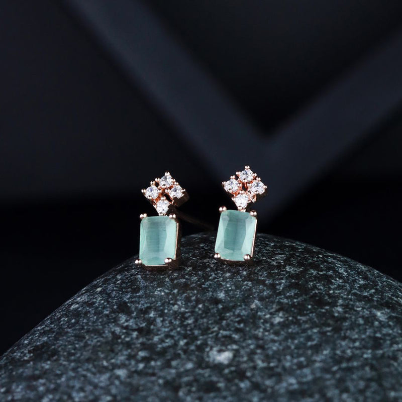 Etnico Valentine's Special Rose Gold Plated Mint CZ & American Diamond Beautiful Studs Earrings for Women/Girls (E3069Min)