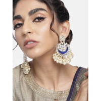 Etnico Gold Plated Intricately Designed Traditional Meenakari Chandbali Earrings Glided With Kundans & Pearls (E306Bl) For womens