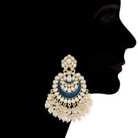 Etnico Gold Plated Intricately Designed Traditional Meenakari Chandbali Earrings Glided With Kundans & Pearls (E306Bl) For womens