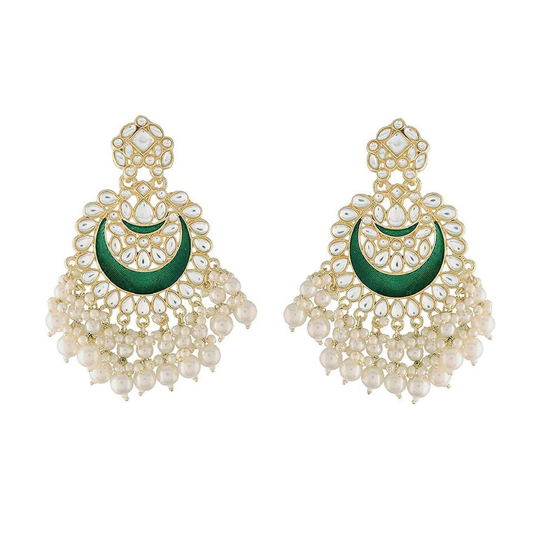 Etnico Gold Plated Intricately Designed Traditional Meenakari Chandbali Earrings Glided With Kundans & Pearls (E306G)