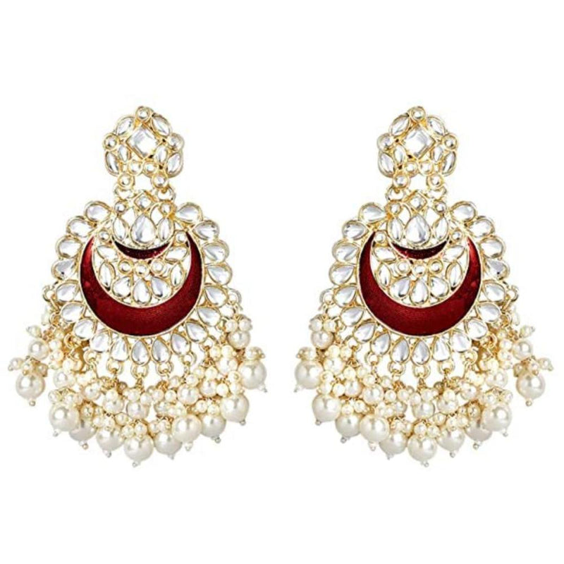 Etnico Womens Gold Plated Intricately Designed Traditional Meenakari Chandbali Earrings Glided With Kundans & Pearls (E306) (Maroon)